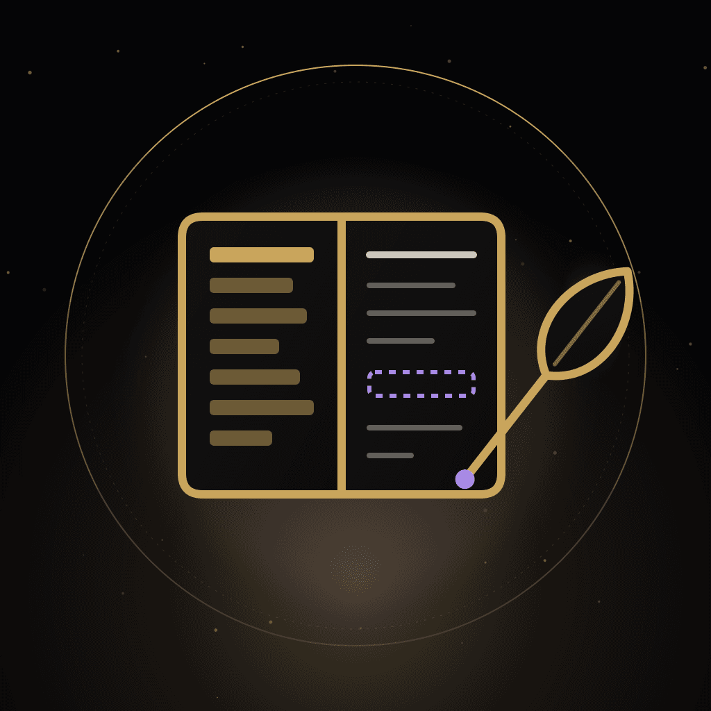 Emblema do Redator da Oferta: o Livro da Oferta aberto, com a pena e a linha do preço em branco
